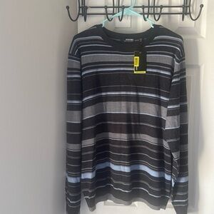 Murano Men's Black and Gray Striped Long Sleeve Shirt